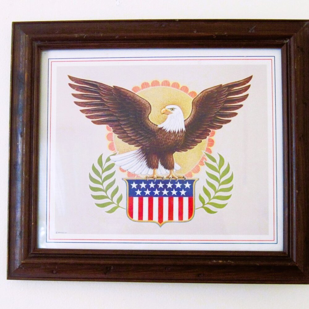 Windsor Art Prints-Year 1973-Beautiful Vintage Americana-Eagle- Framed 10 X 12"
